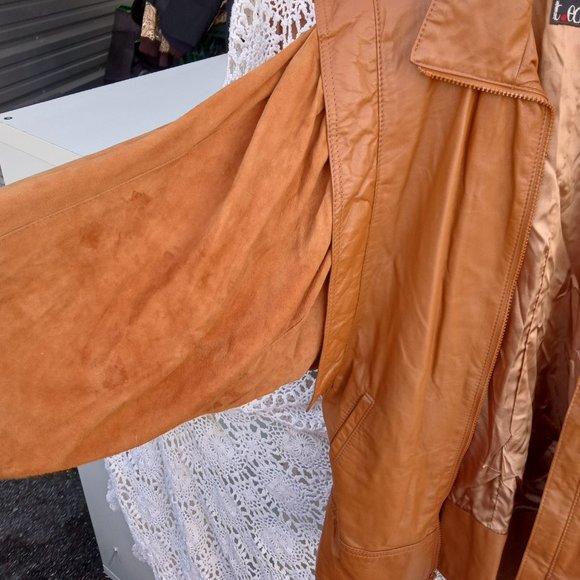 Vintage 80s T Edwards Leather Jacket Flare Shoulders Pockets Lined Cognic - Picture 7 of 10